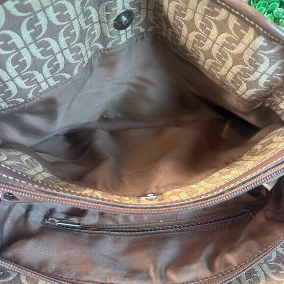 Womens Fossil Brown Signature Fabric Leather Shoulder Handbag Satchel Bag Purse - Picture 8 of 15